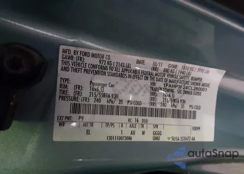 2012 Ford Focus Se из США, поврежденный, VIN 1FAHP3F24CL260001